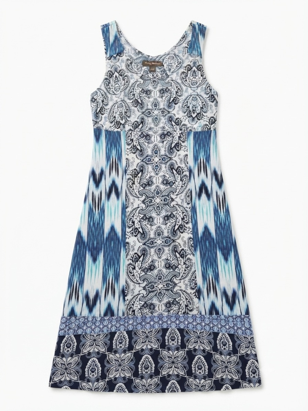 Tommy Bahama Blue Paisley Ikat Print Sleeveless Dress Size M Coastal Beach Boho